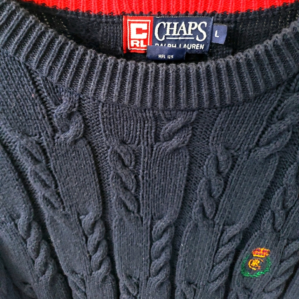 Chaps Ralph Lauren Sweater Navy Blue Sz-L - Picture 6 of 10